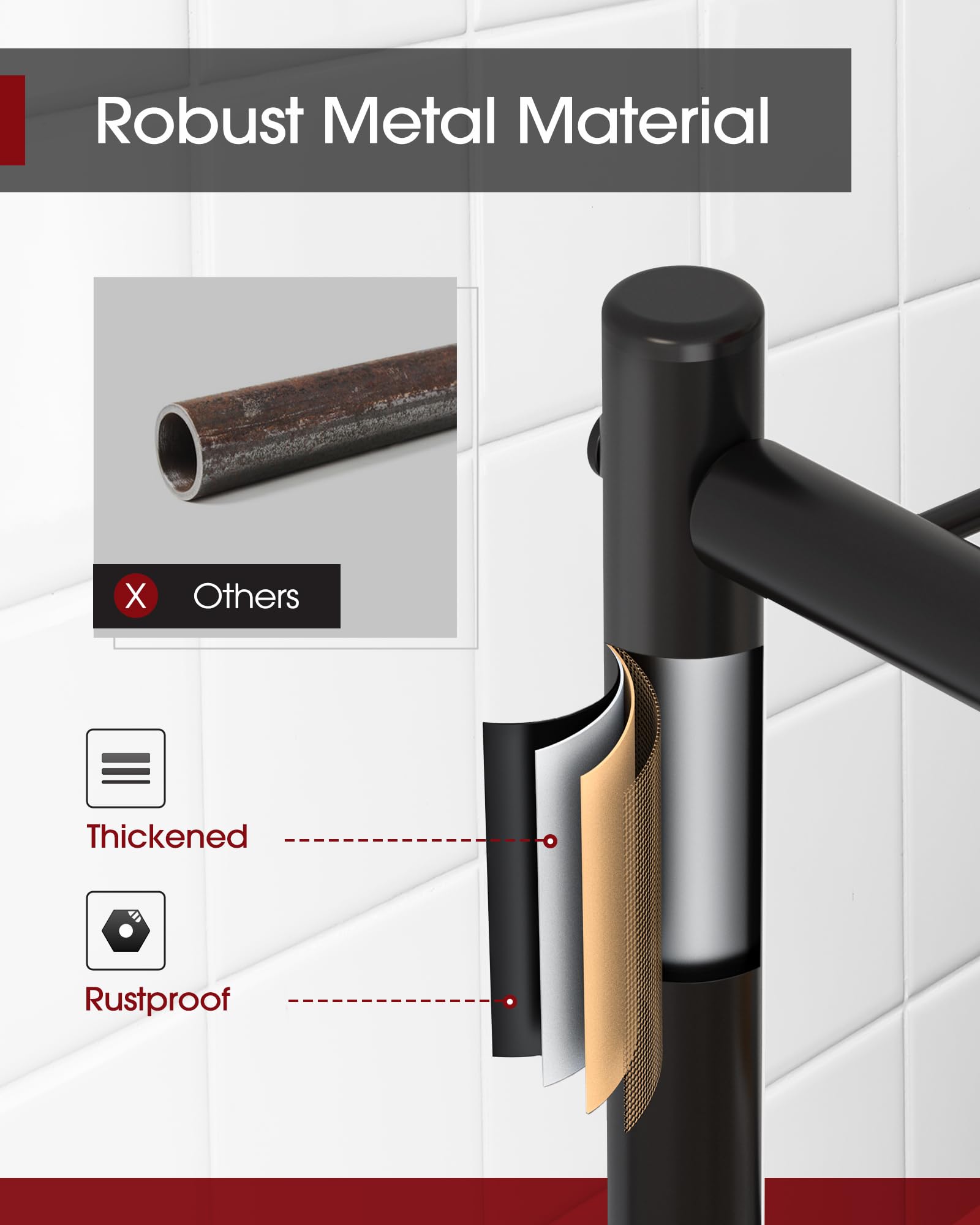 Sakugi durable metal construction resists rust and moisture for kitchen, garage, or laundry area.