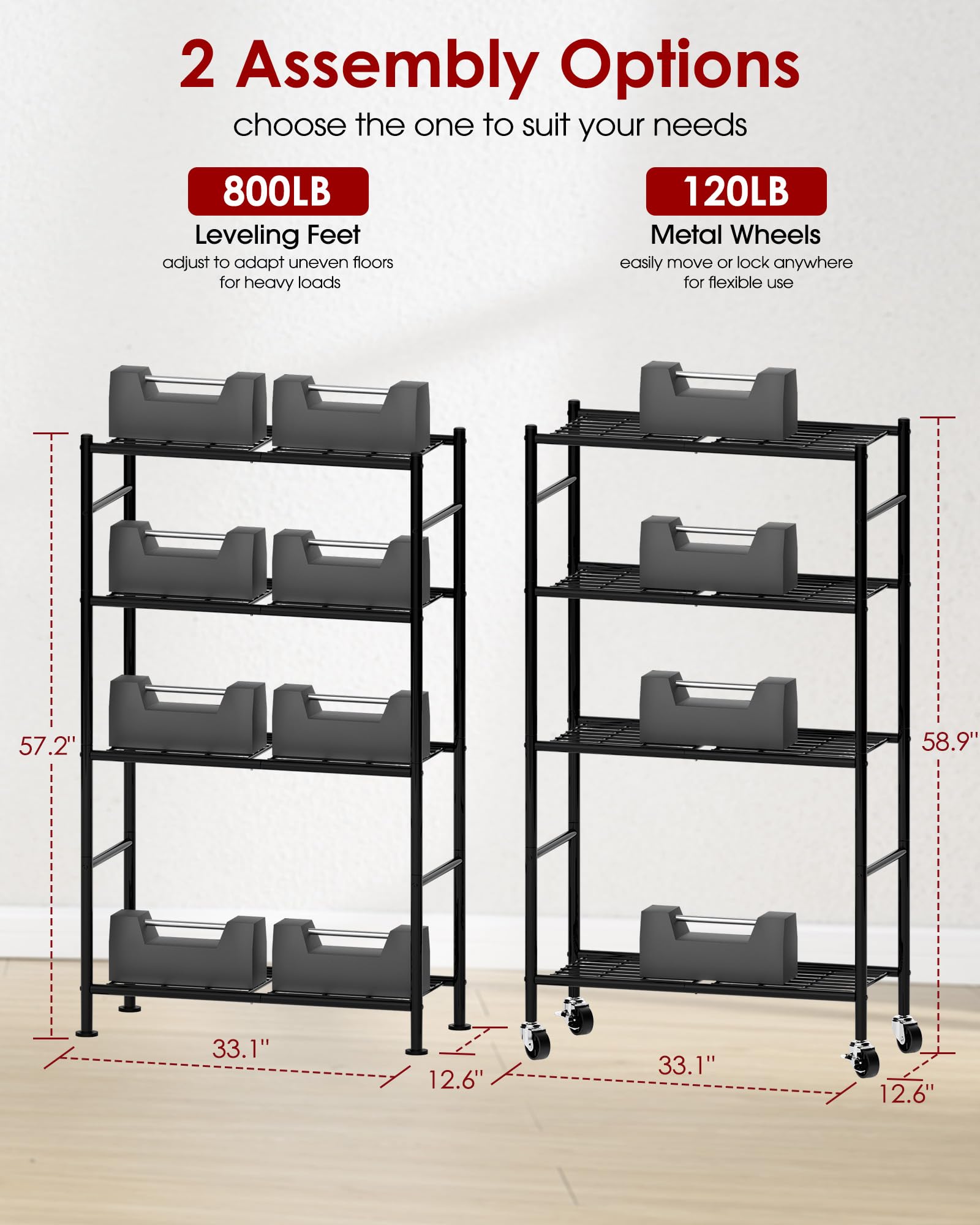 Sakugi Storage Shelves leveling feet provide stable footing on uneven floors for long-term use.