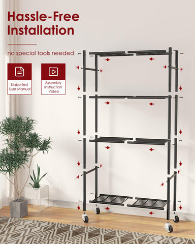 Sakugi 4-tier rack ships with simple tools for rapid DIY assembly.