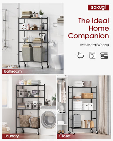 Sakugi storage shelves maximize vertical space, keeping essentials within reach in any room.