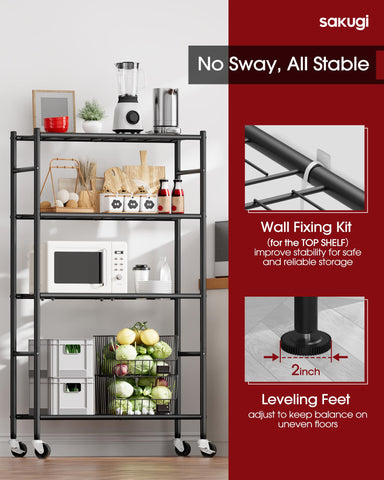 Sakugi Storage Shelves wall-fix kit secures the unit for added safety in busy spaces.