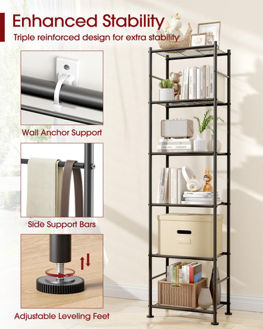 Wall anchor system securing Sakugi shelves for added safety.