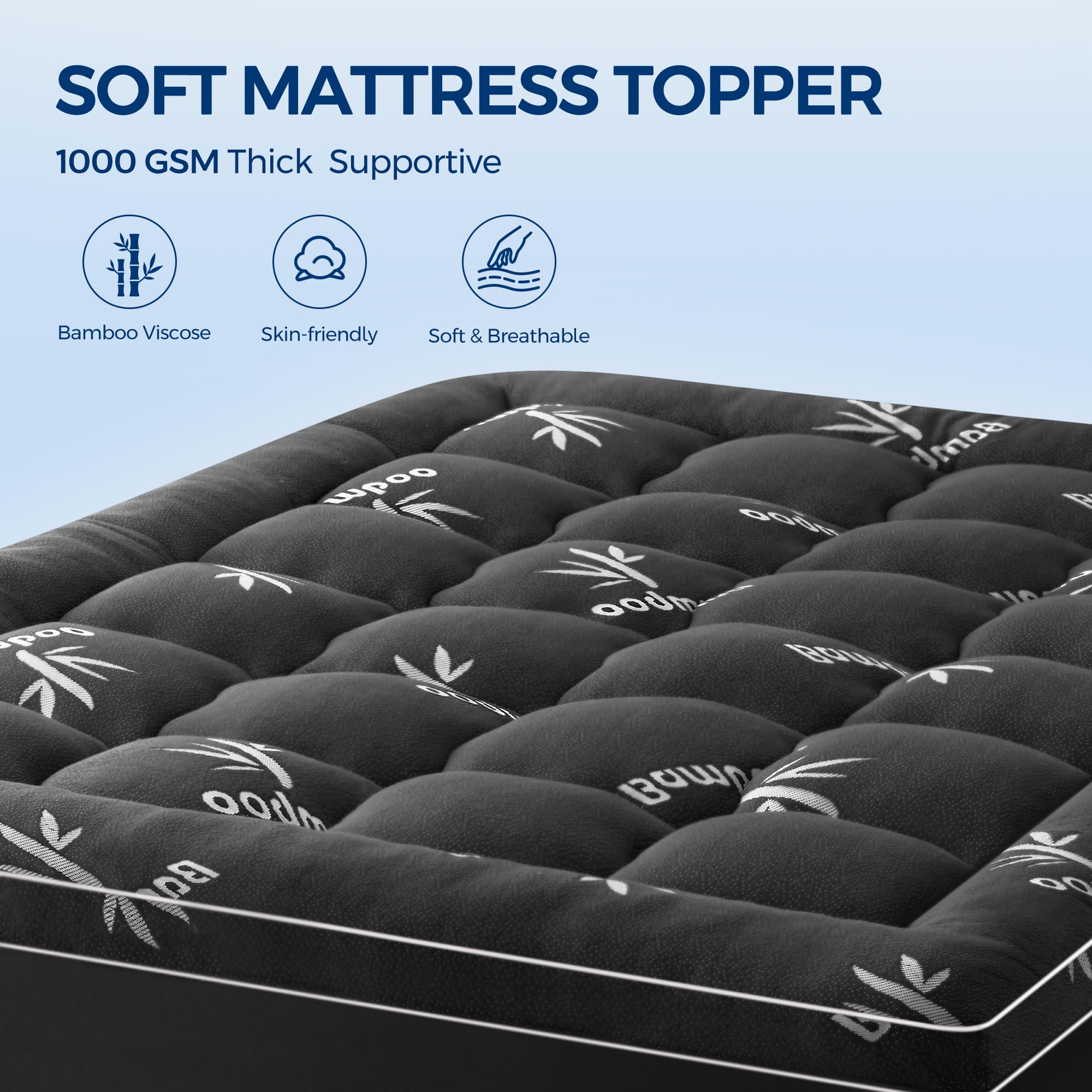 SakuraHome elastic deep-pocket topper fits 8 to 21 inches securely
