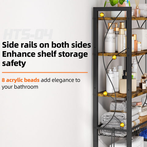 Four shelves provide everyday bathroom storage with easy access.