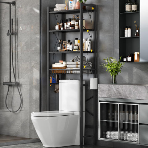 Salakita over-the-toilet storage rack assembly showing sturdy 4-tier design for small bathrooms