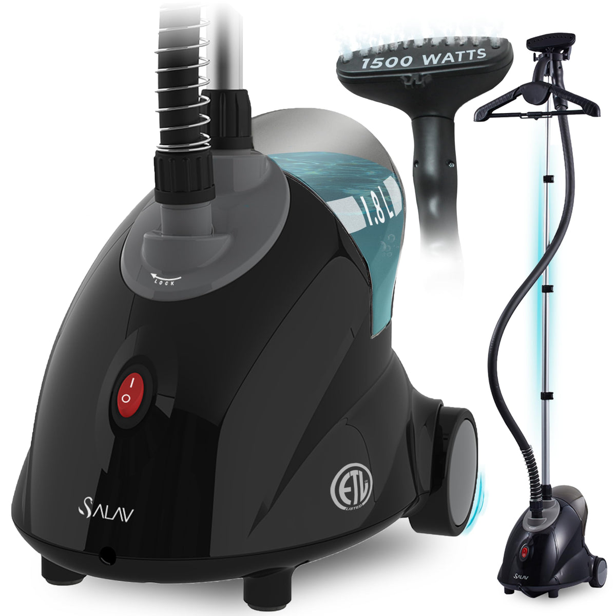 SALAV GS18-DJ standing garment steamer delivers smooth, wrinkle-free fabrics.