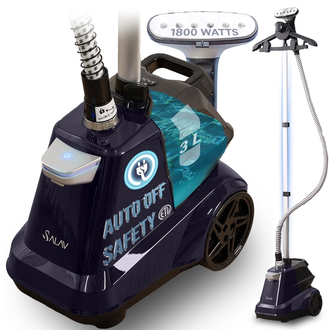 SALAV heavy-duty garment steamer with wheels enables easy mobility for professional use