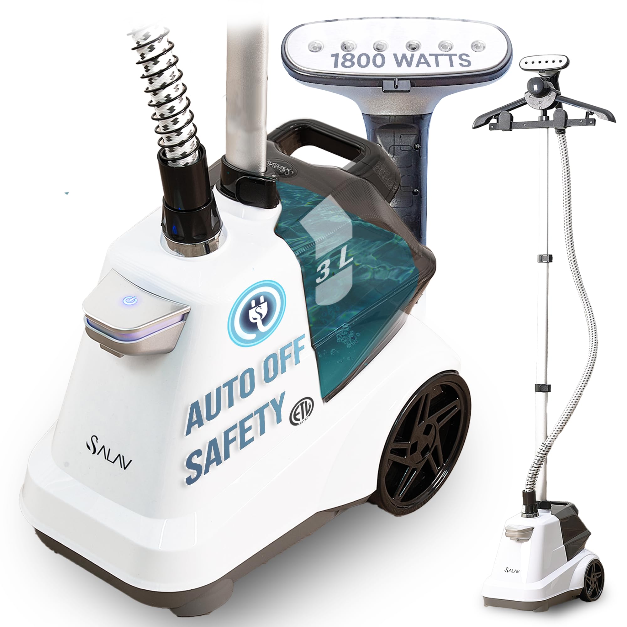 SALAV heavy-duty steamer with water alert light for uninterrupted steaming sessions