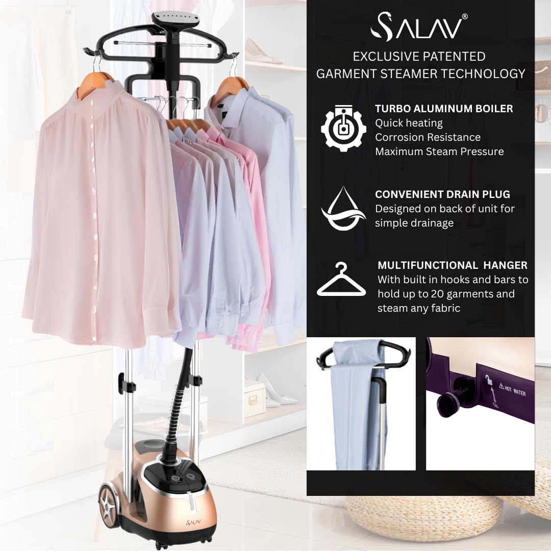 SALAV rolling wheels and telescopic pole improve mobility and storage.