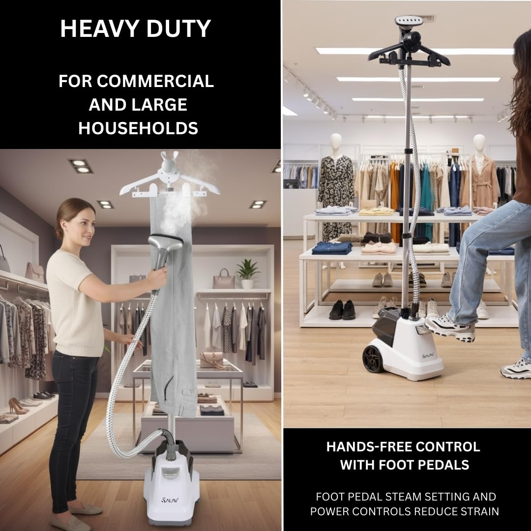 SALAV built-in hanger holds dresses securely during steaming.