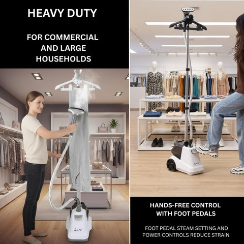 SALAV built-in hanger holds dresses securely during steaming.
