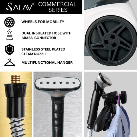 SALAV foot pedal control enables hands-free steam activation.