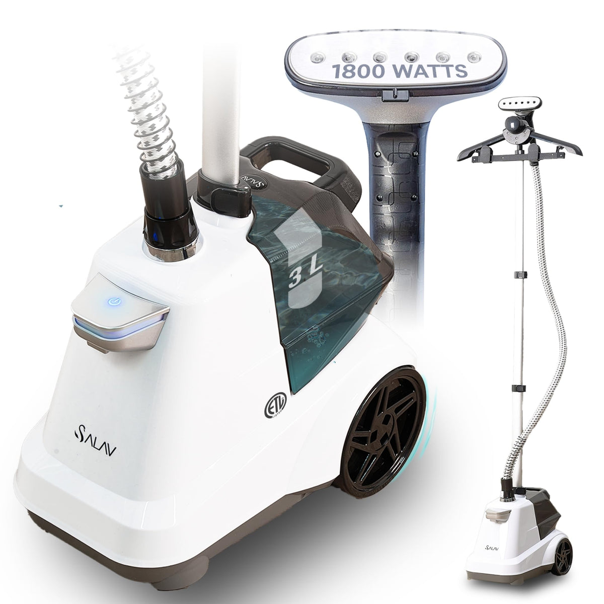 SALAV heavy-duty steamer front view for quick wrinkle removal.