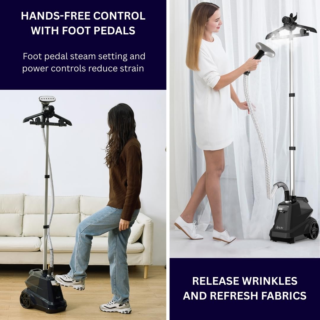 SALAV steamer on rolling wheels for easy mobility around a workspace.