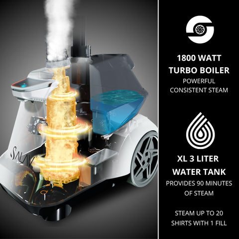 Powerful SALAV steam removes wrinkles from silk to cotton fabrics