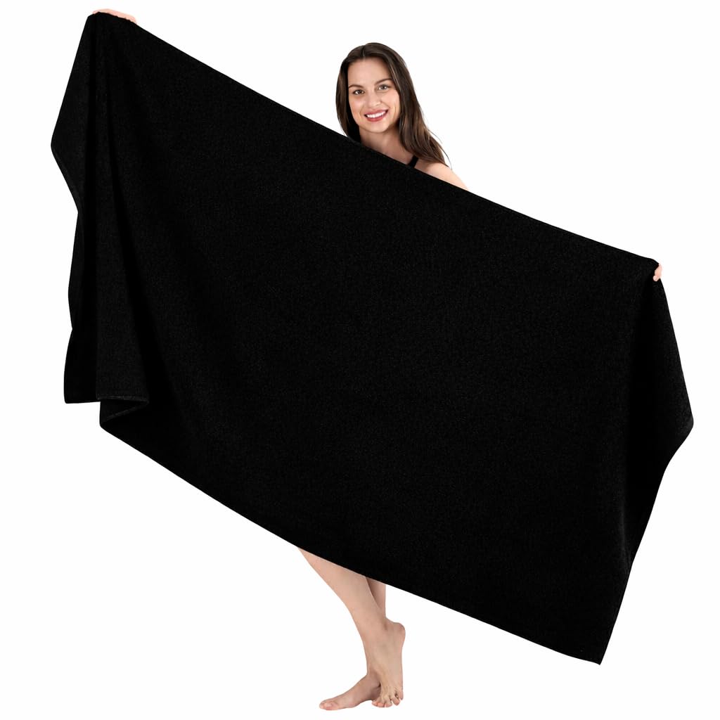 SALBAKOS 40x80 black bath sheet with plush oversized feel for spa-like drying.
