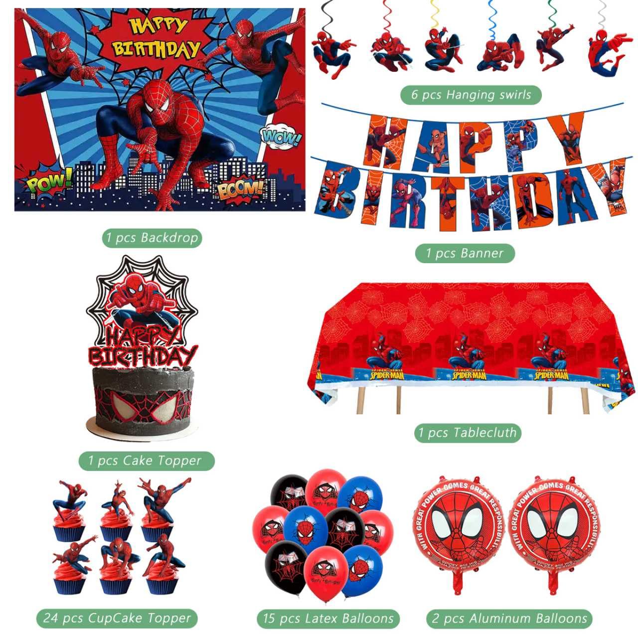 Saleix Spidey banner with Happy Birthday for instant festive greeting