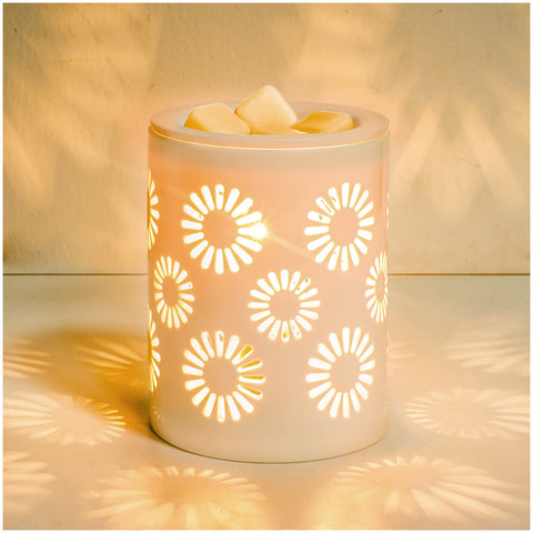SALKING sunflower wax warmer front view emits a gentle glow for cozy ambiance