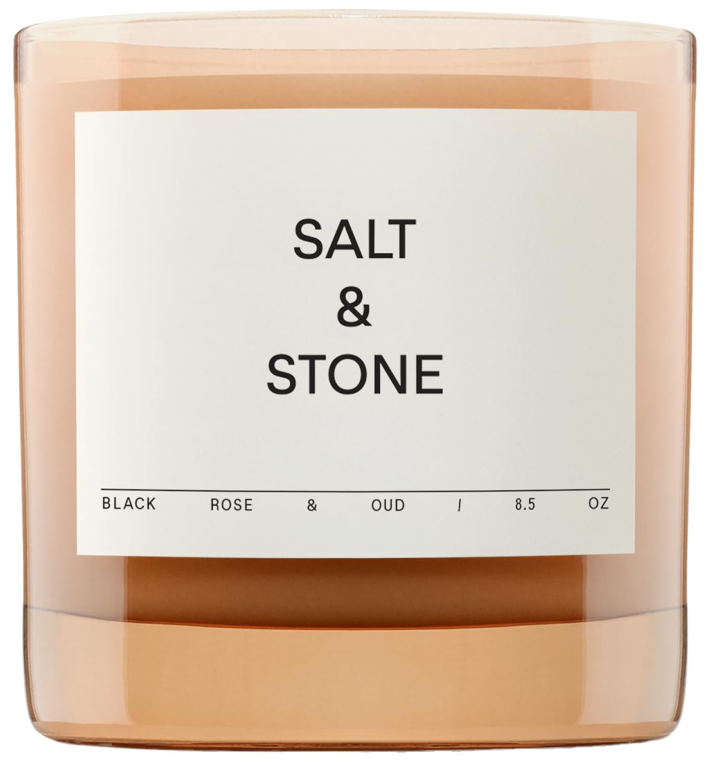 Salt & Stone Black Rose & Oud candle in glass jar for ambiance and style.