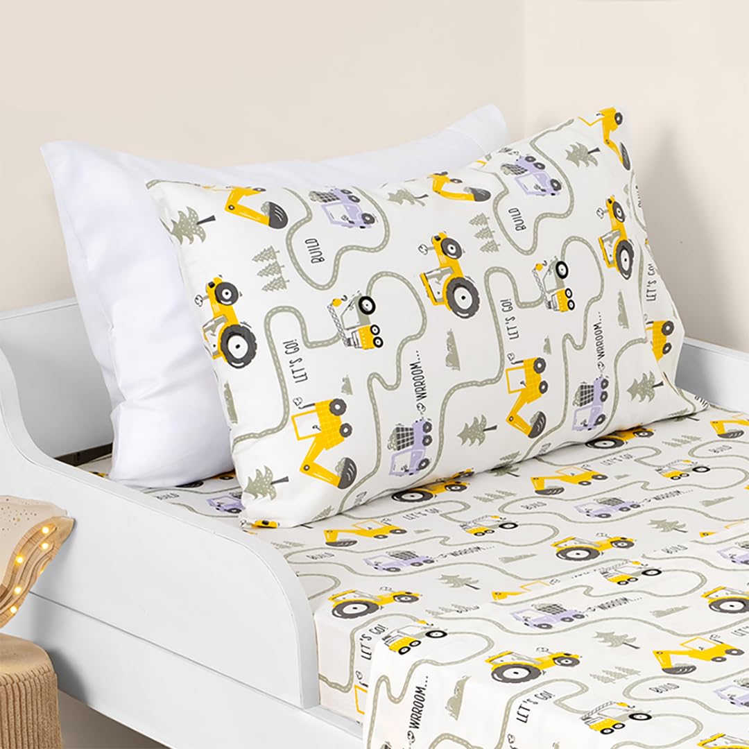Salt Earth kids bedroom scene with Tractor bedding ready for bedtime