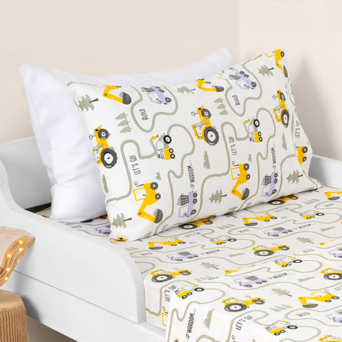 Salt Earth kids bedroom scene with Tractor bedding ready for bedtime