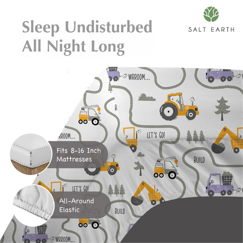 Salt Earth Tractor 3-piece bedding set shown for versatile kid spaces