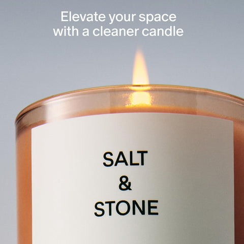 Salt & Stone coconut-soy wax candle close-up highlighting clean burn.