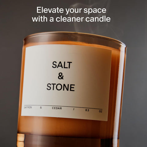 Salt & Stone scented candle closeup showcases the coconut-soy wax detail for a clean burn.