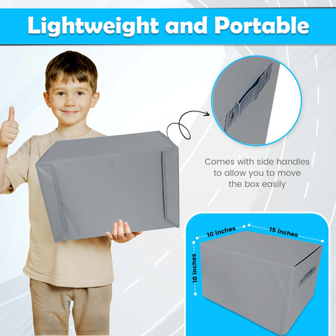 SAM AND MABEL toy car garage box with handles for easy transport.
