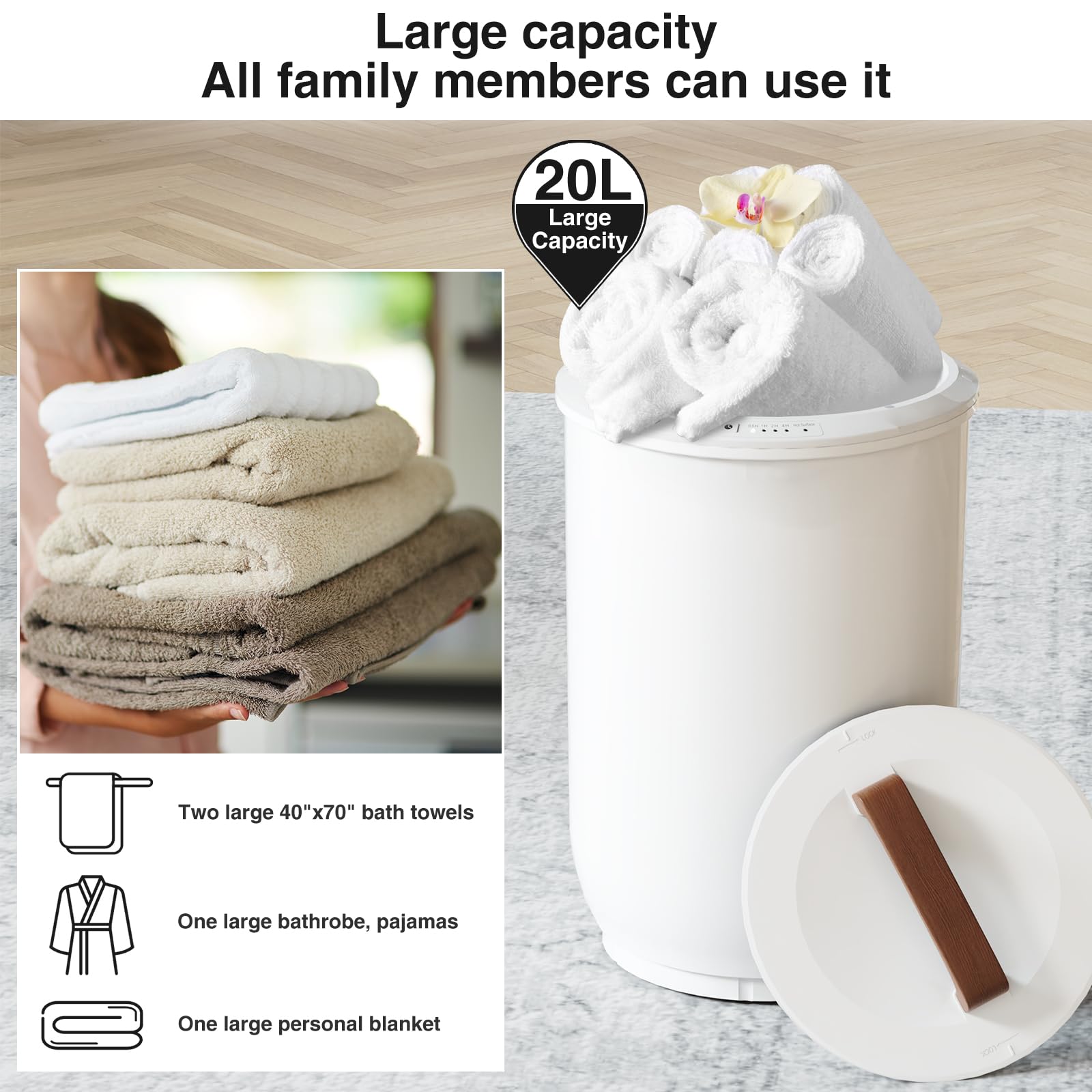 SAMEAT large-capacity setup fits two 40x70 towels comfortably.