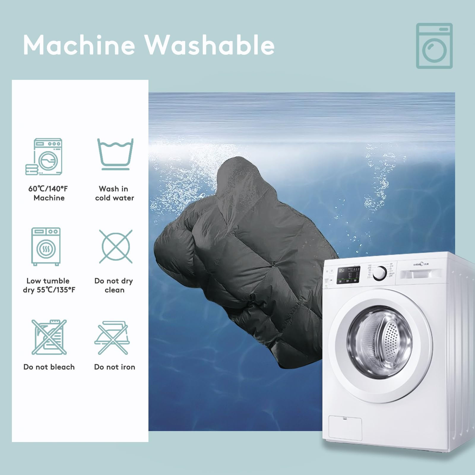SameBed topper is machine washable for easy care and fluff restoration.