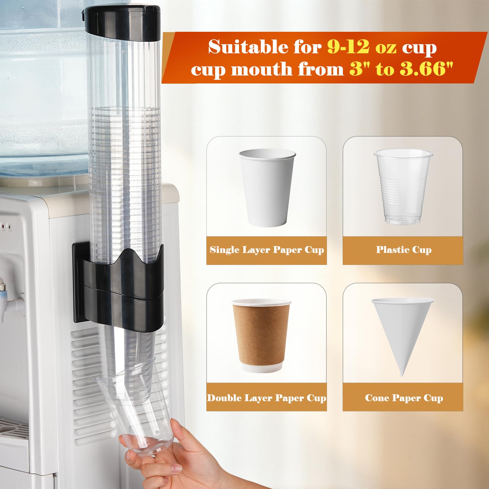 Samhe cup dispenser compatible with 9 oz to 12 oz cups for quick service.