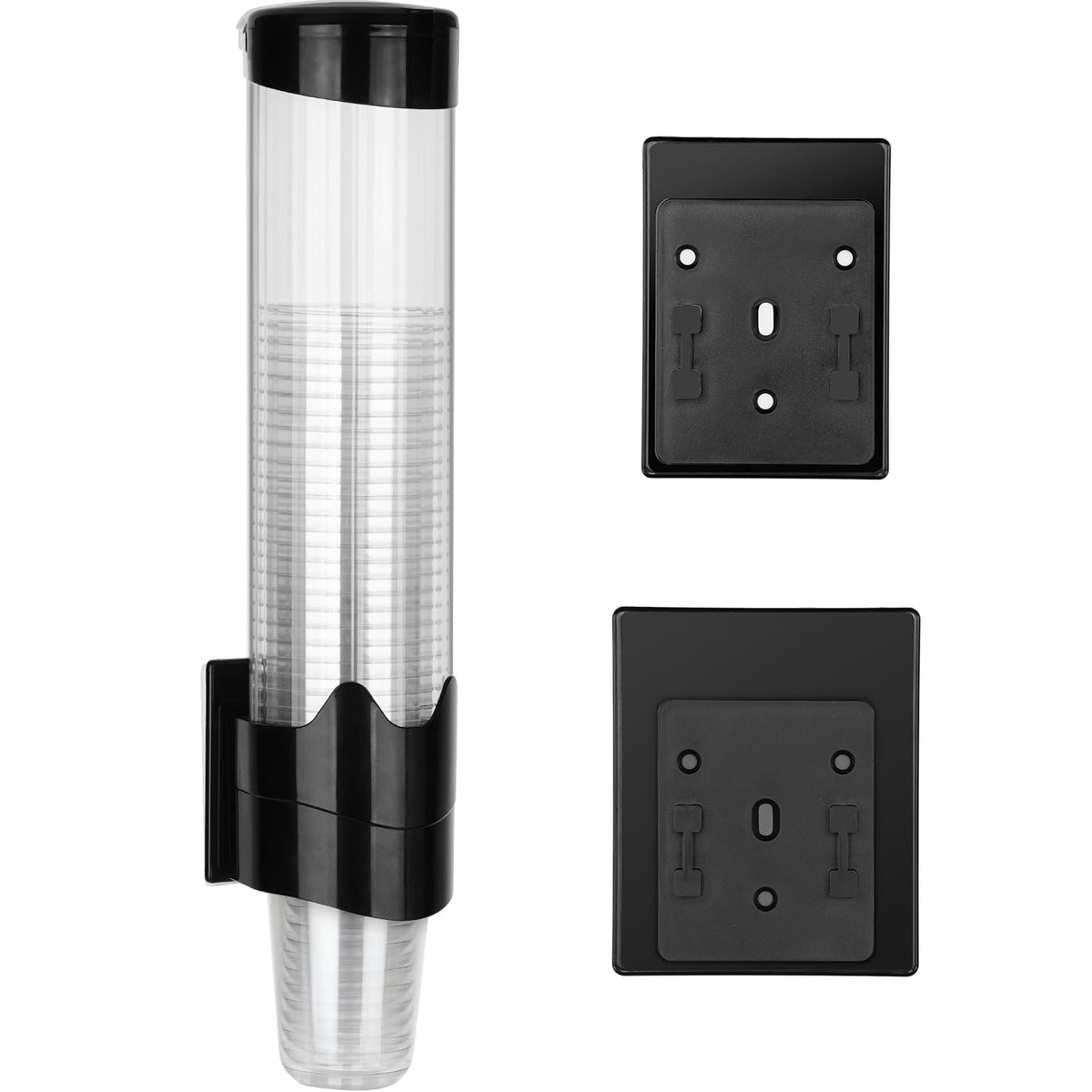 Samhe cup dispenser on wall-mount with magnetic plate keeps cups accessible.