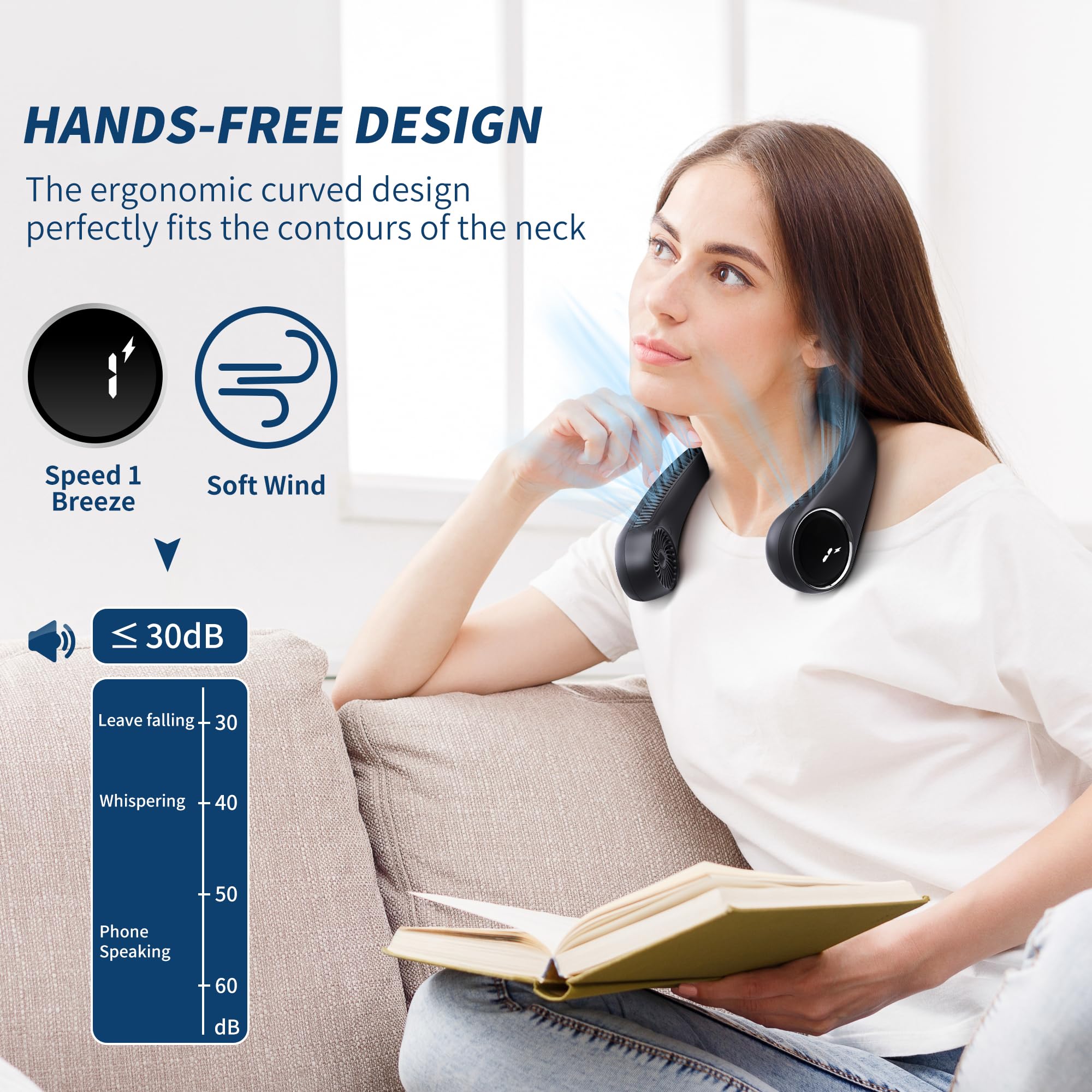 SAMISKO neck fan with three speeds for customized breeze