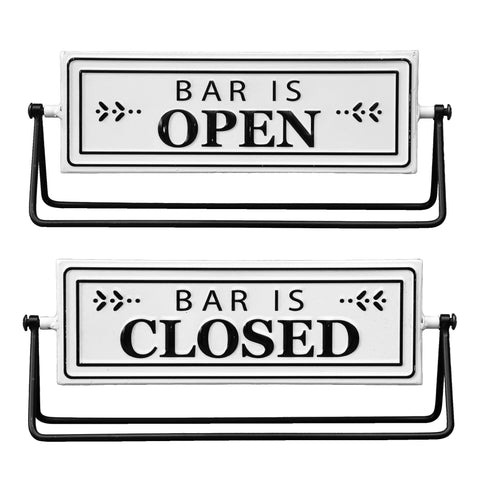SamiteLeaf Swivel Bar Sign on a sturdy stand signaling open or closed for home bars.