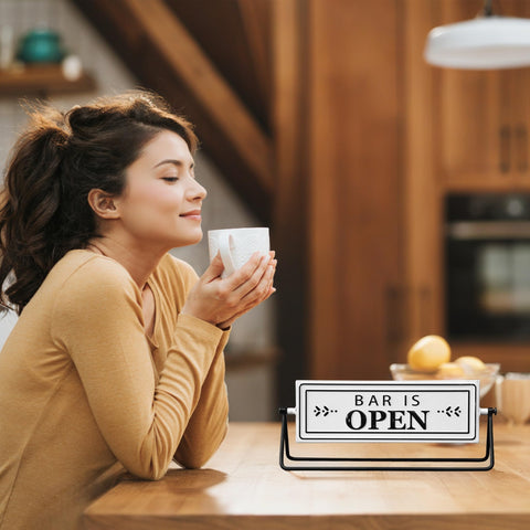 SamiteLeaf Open/Closed sign suits kitchen islands and coffee bars.