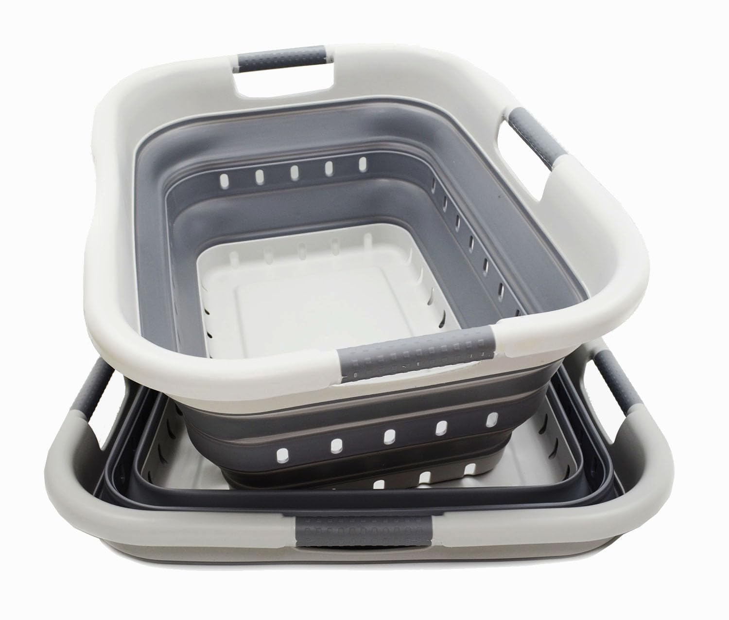 Sammart 41L two-pack collapsible laundry baskets in grey for space-saving storage.