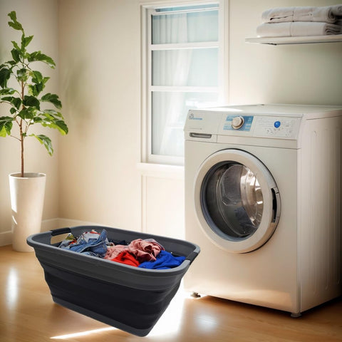 Sammart 41L collapsible laundry basket folded flat to save space.