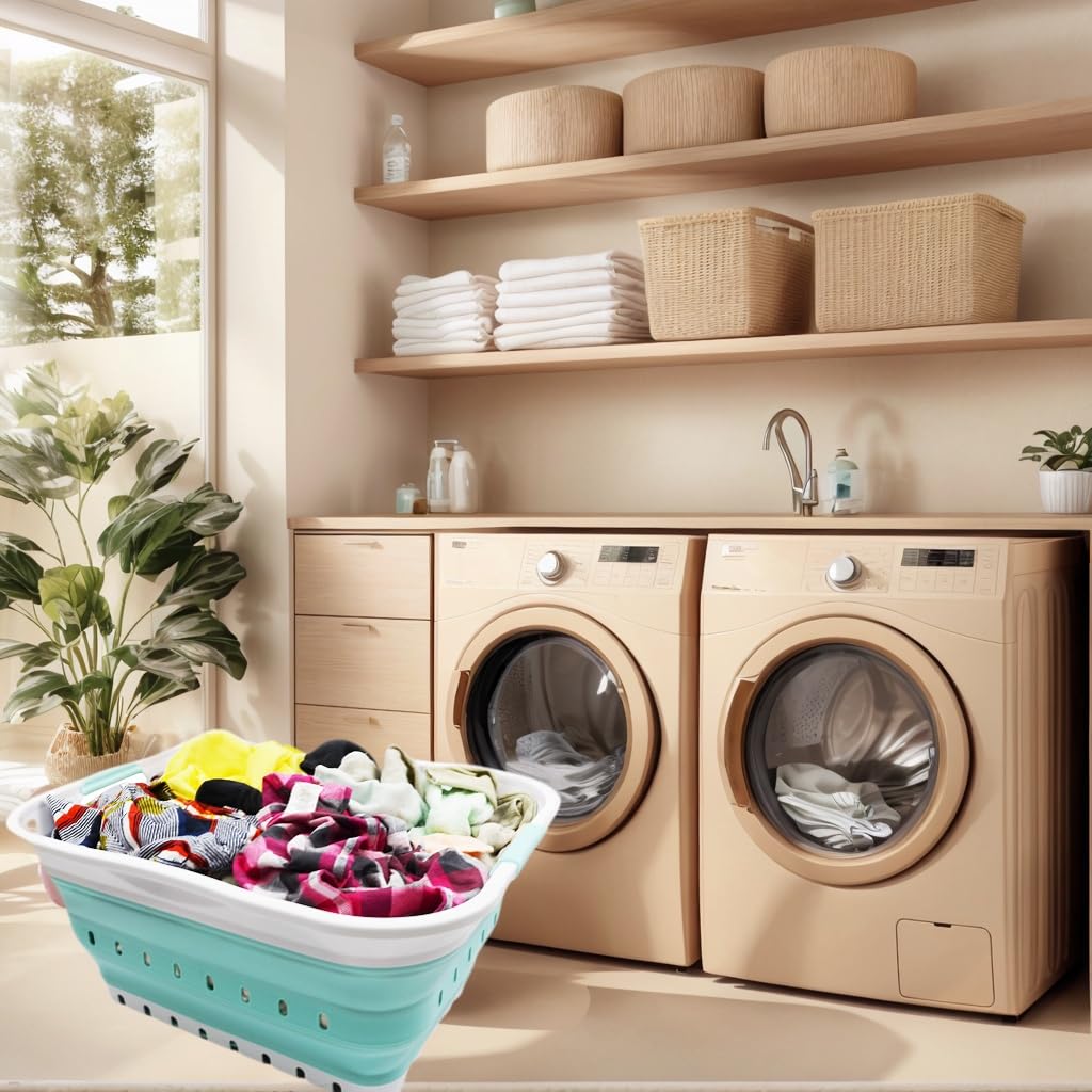SAMMART 42L collapsible basket folded flat saves storage space.