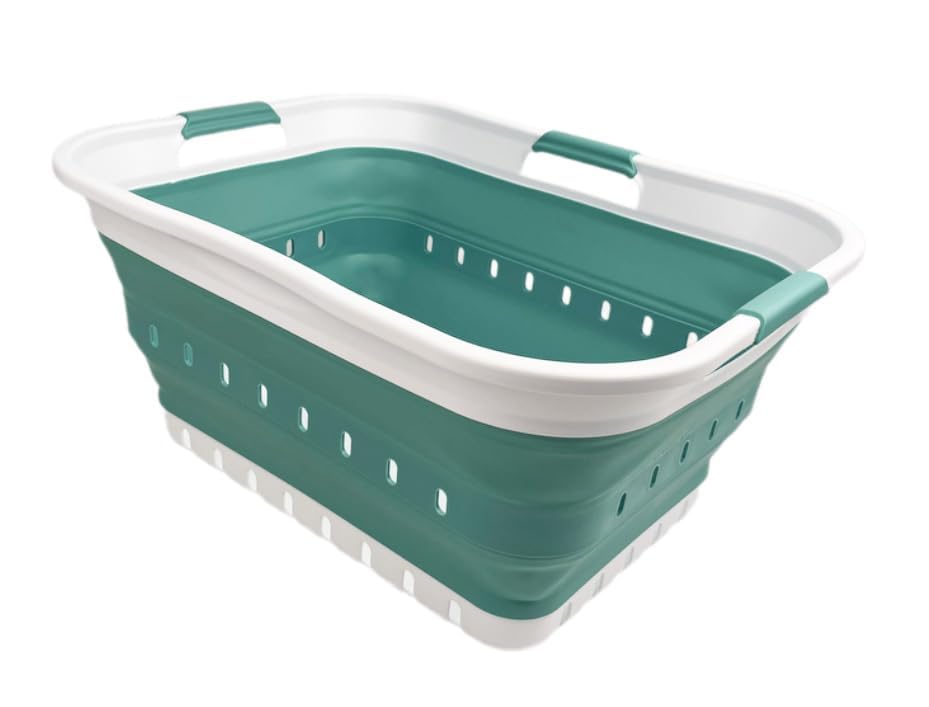 SAMMART 42L collapsible basket open for easy laundry sorting and transport.