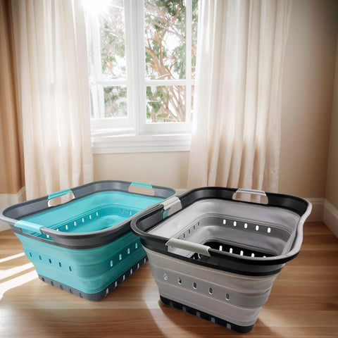 SAMMART 42L collapsible laundry basket folded flat for space-saving storage.