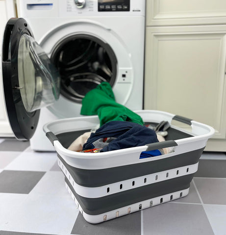 SAMMART 42L collapsible laundry basket open with handles for laundry.