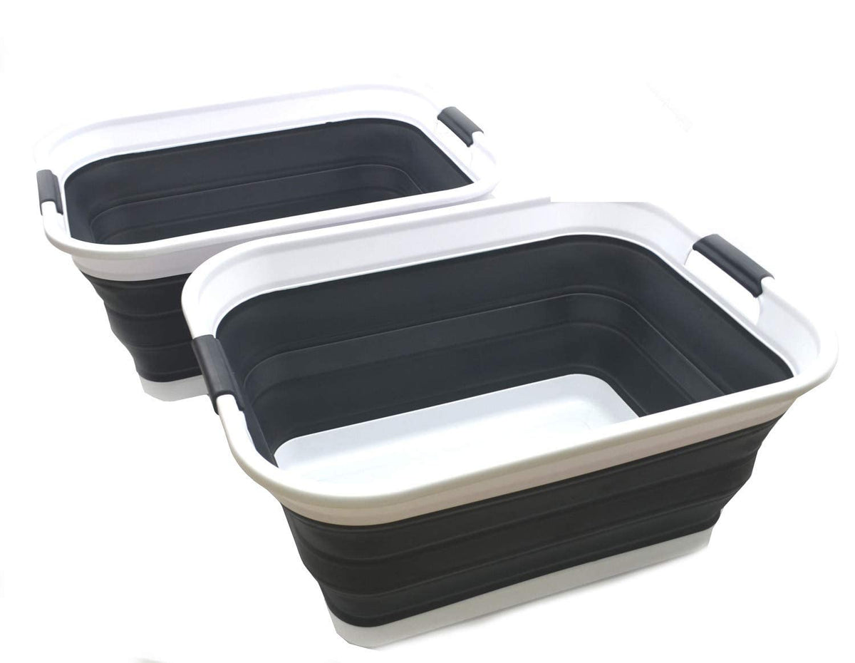 SAMMART 42L foldable basket open in use, two-piece set for laundry.