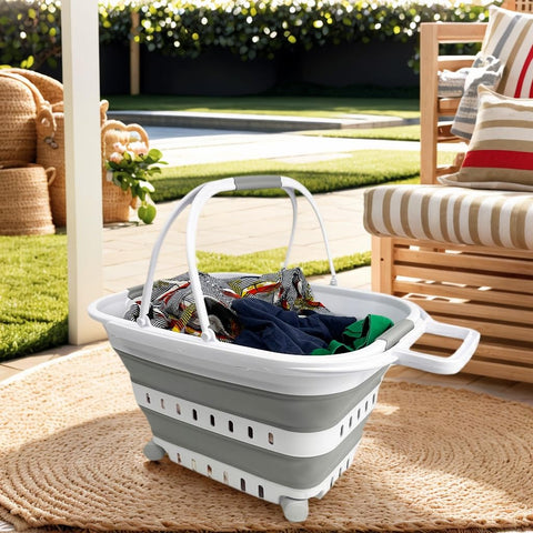 Sammart pop-up laundry basket in expanded size ready for loads.