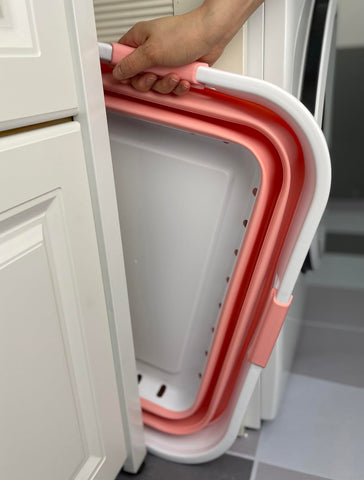 SAMMART white and quartz pink colorway adds soft style to laundry spaces.