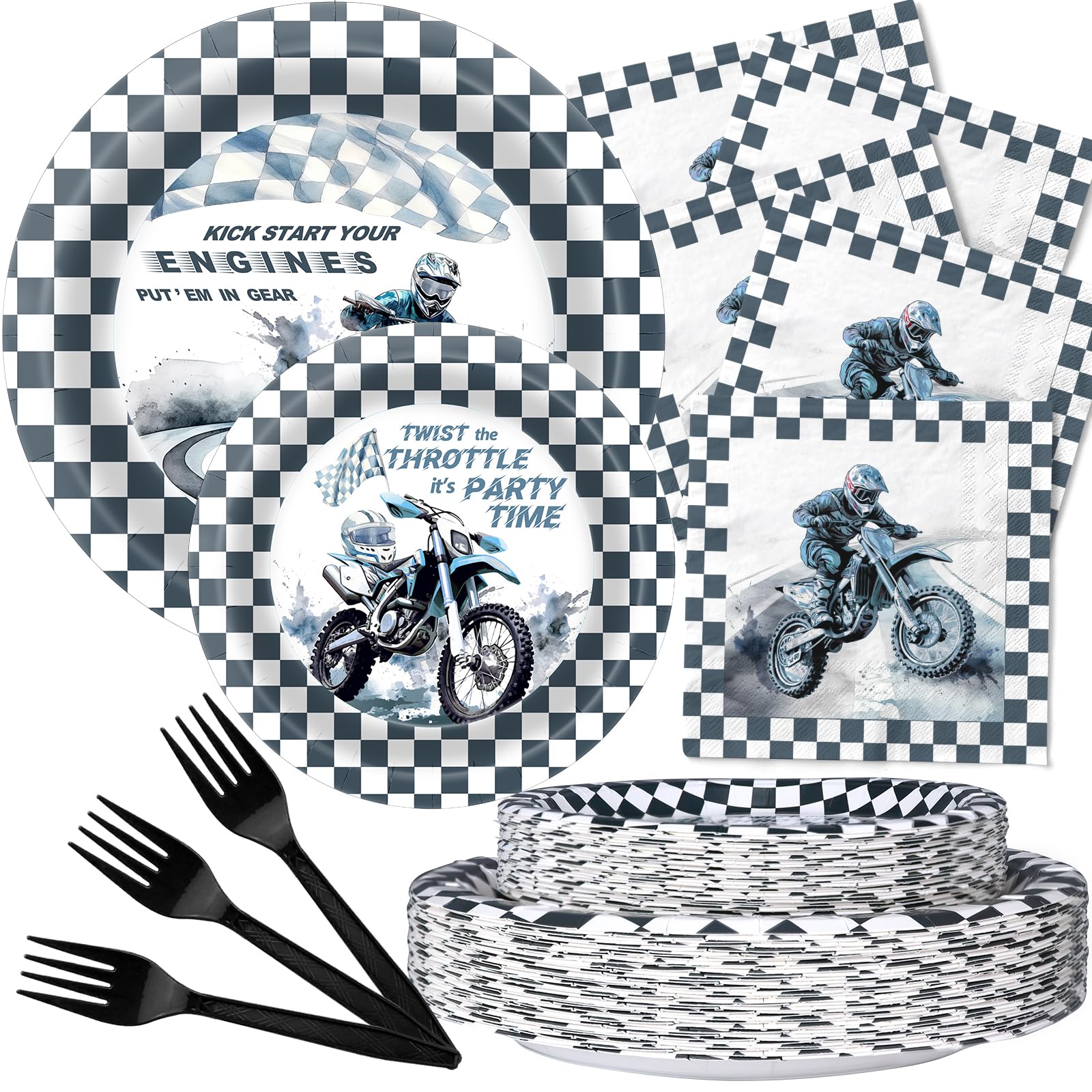 SamPartyShop dirt bike plates with racing graphics for an easy post-party cleanup