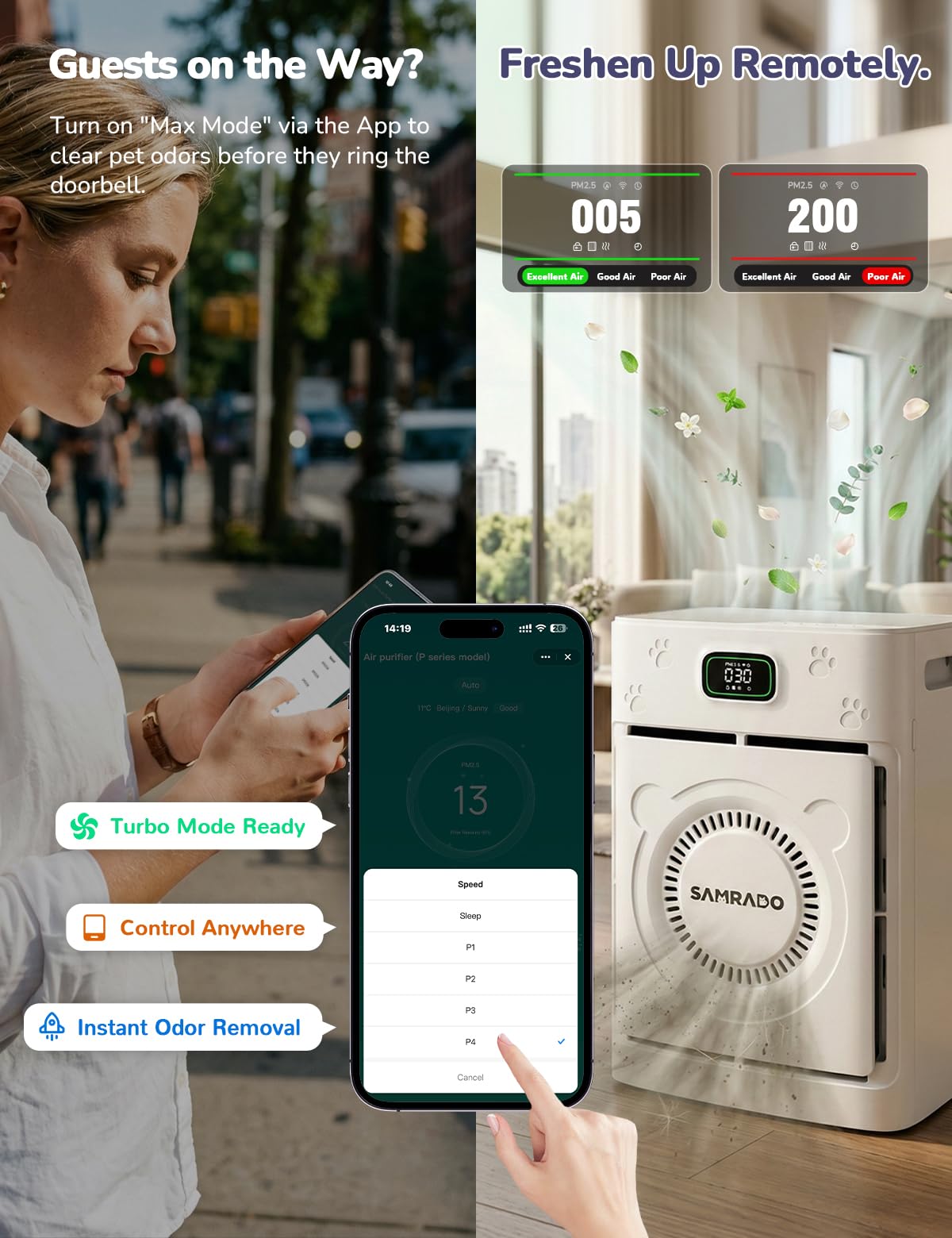 Samrado built-in PM2.5 sensor and display monitor air.