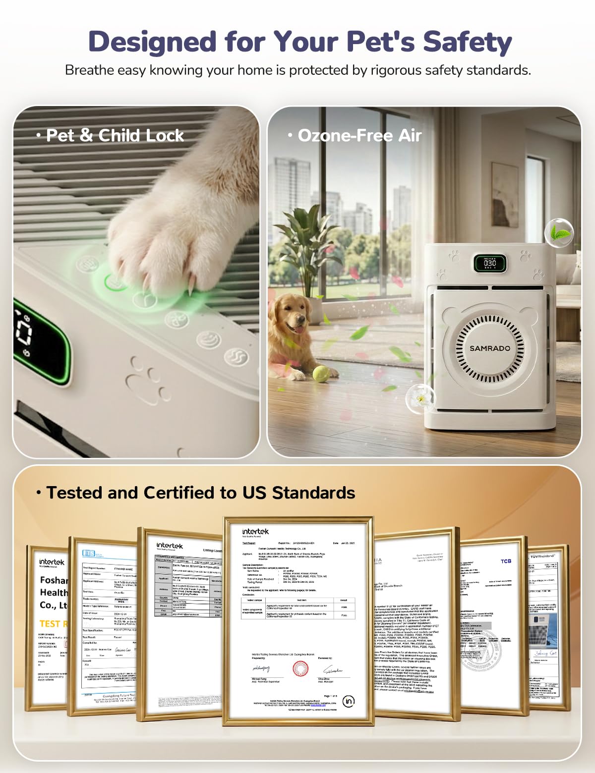 Samrado pet hair purifier in action reducing odors.