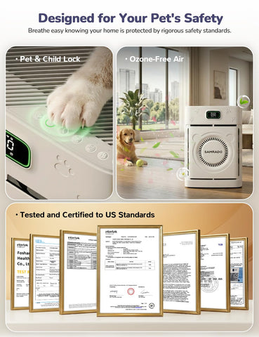 Samrado pet hair purifier in action reducing odors.