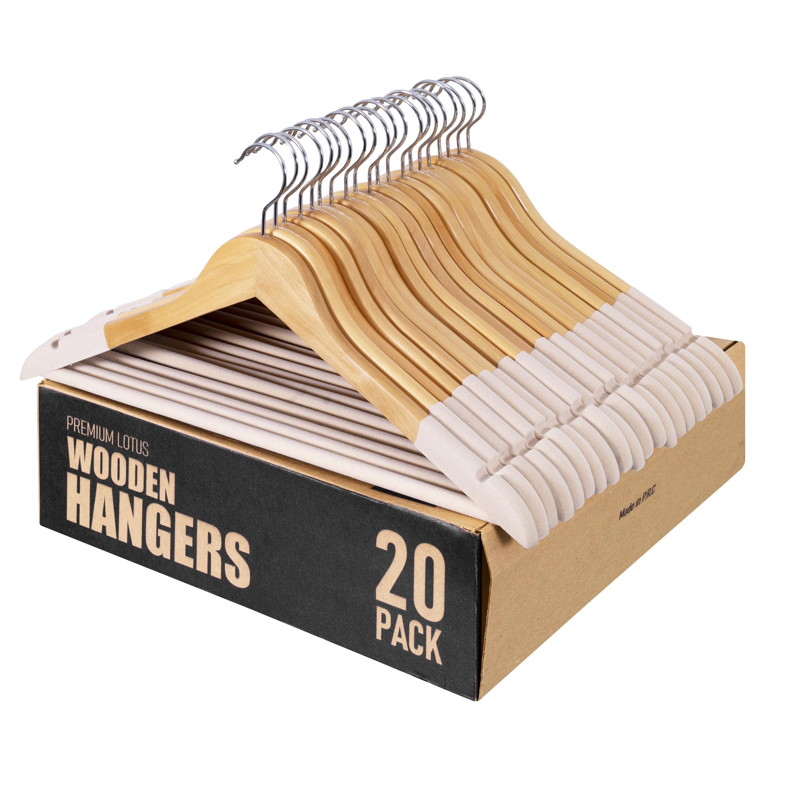 SAMSARC wooden hangers velvet finish close-up, non-slip grip for delicate fabrics and shape retention.